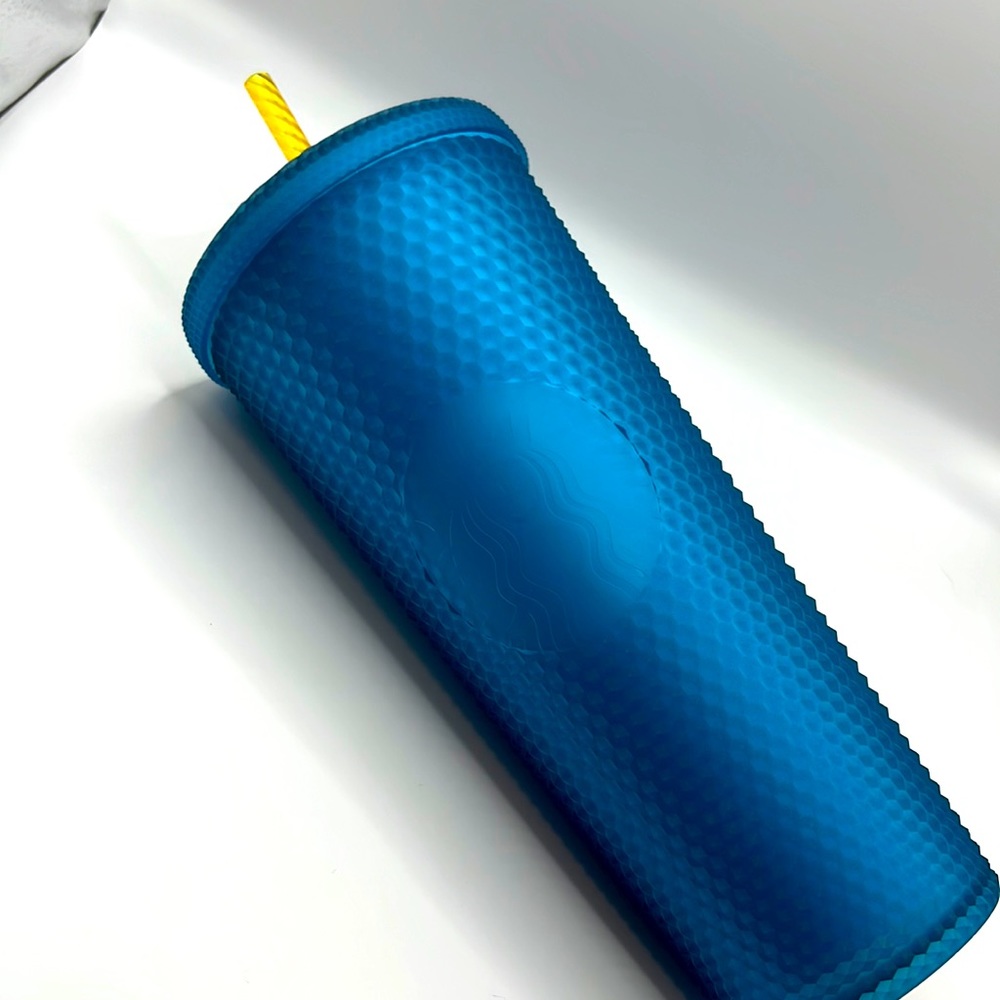 Starbucks Blue W/ yellow straw Studded cup